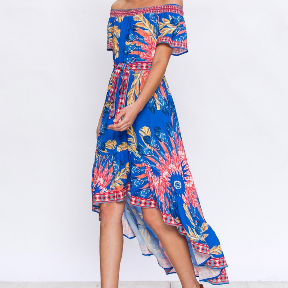 Last 1! NWT Off-the-Shoulder High-Low Floral Dress - Picture 2 of 4